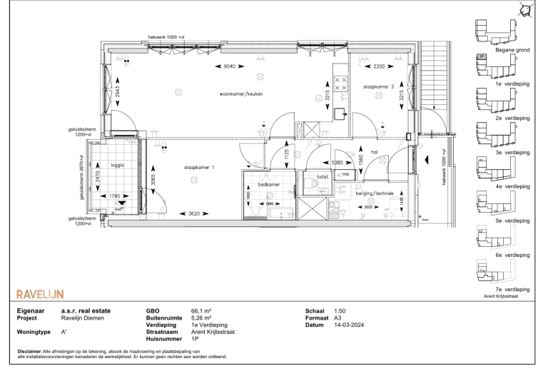 Plattegrond 1 van 1, Arent Krijtsstraat 1 P, Diemen