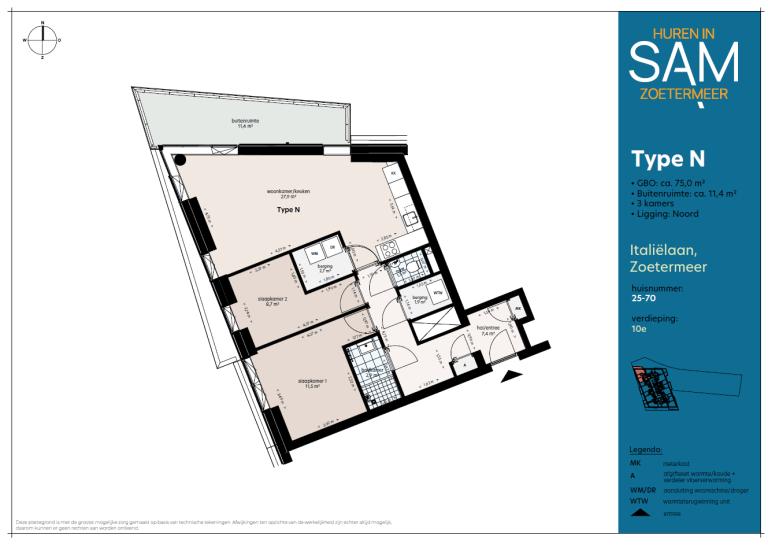Plattegrond 1 van 1, Italielaan 25 70, Zoetermeer