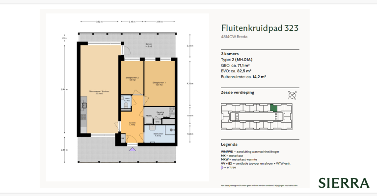 Plattegrond 1 van 1, Fluitenkruidpad 323, Breda