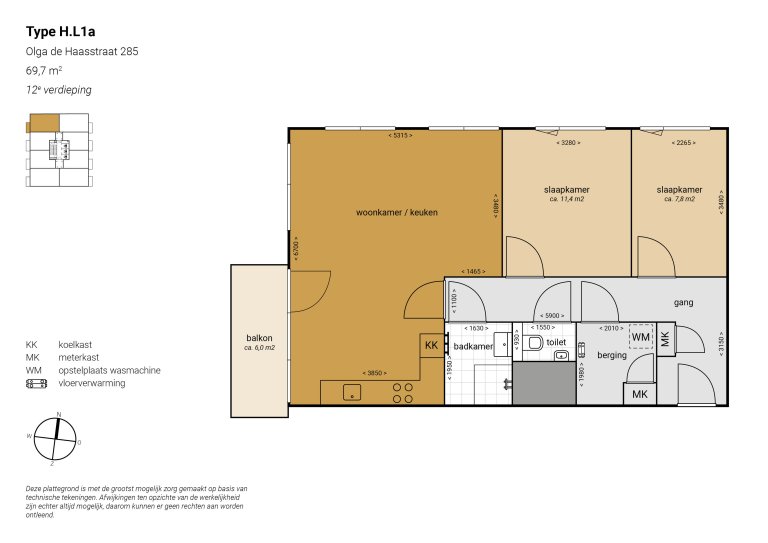 Plattegrond 1 van 1, Olga De Haasstraat 285, Amsterdam