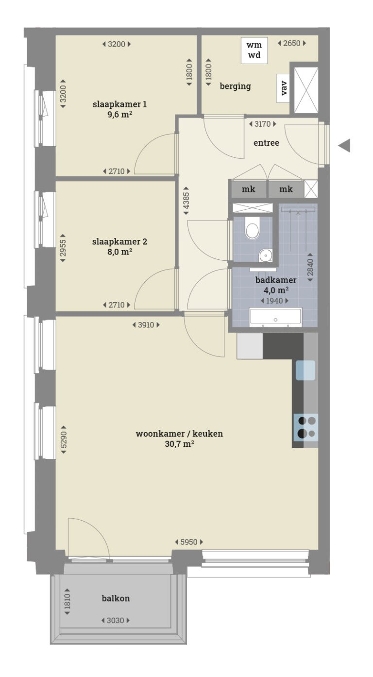 Plattegrond 1 van 2, Tt. Vasumweg 32 E6, Amsterdam