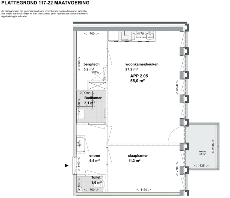 Plattegrond 1 van 1, Oosterhamrikkade 117 22, Groningen